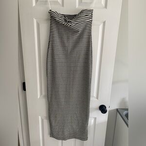 Missguided Black and Cream Knot Front Strapless Bodycon Maxi Dress Size M